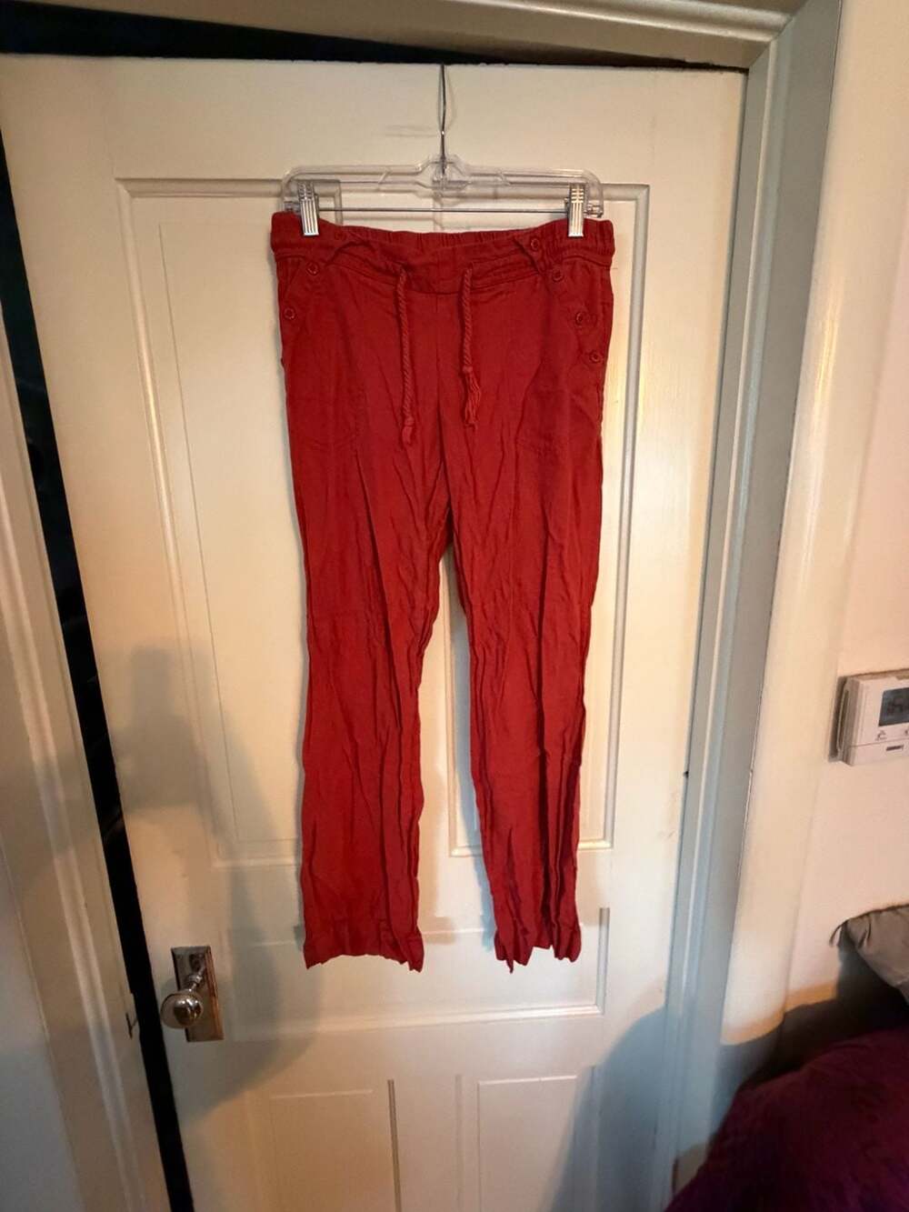 Jolt Red Linen Blend Casual Drawstring Pants